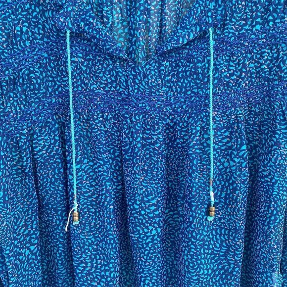 Roxy Women's Long Sleeve Chiffon Peasant Top Royal Blue Size L Bohemian Casual - Picture 11 of 12